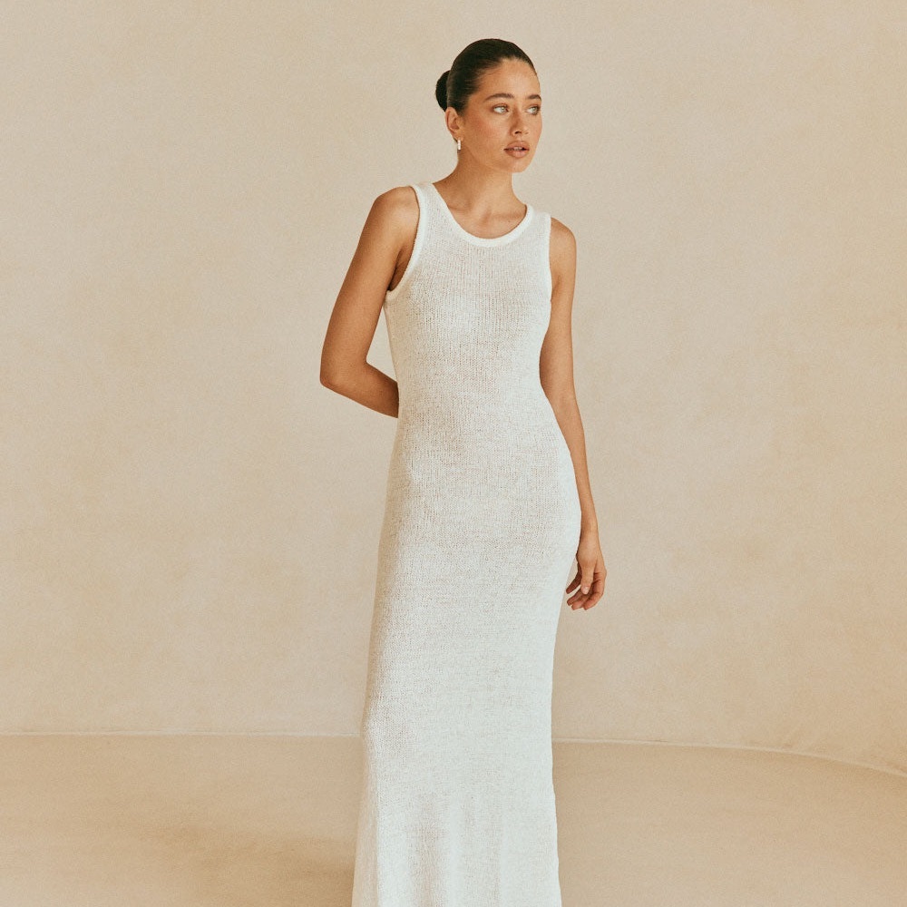 Sabo Skirt White Halter Sheath Maxi Dress